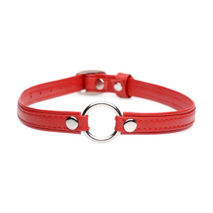 SensuaLust Fiery Pet Leather Choker w/ Silver Ring Red - Elegant Submissive Collar for Intimate Pleasure and Domination - Adult Naughty Store