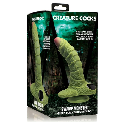 Creature Cocks Swamp Monster Green Scaly Silicone Dildo - Model SM-001 - Unleash Your Wildest Fantasies with this Sensational Green Pleasure Beast - Adult Naughty Store