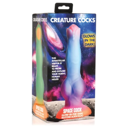 Introducing the Creature Cock Glow-in-the-Dark Silicone Alien Dildo Model X9 - Unisex Anal Toy for Intergalactic Pleasure - Psychedelic Cosmic Colours - Adult Naughty Store