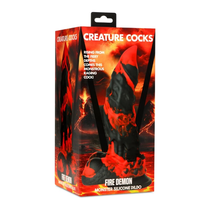 Creature Cocks Fire Demon Monster Silicone Dildo: Hellfire Red and Onyx Black Fantasy Fulfilment Dong CC-666 - Unisex G-Spot & P-Spot Stimulator - Adult Naughty Store