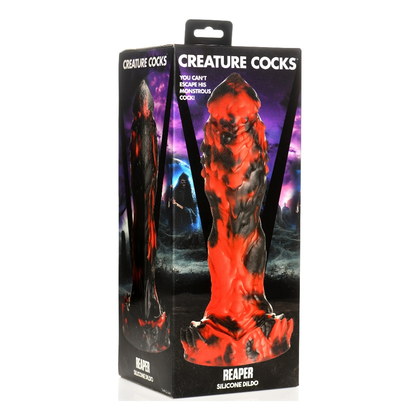 Creature Cocks Grim Reaper Silicone Dildo - Model 666 - Menacing Red and Black Fantasy Dong for Intense Anal Pleasure