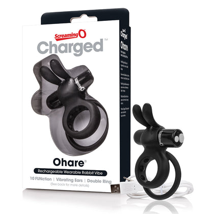 Charged Ohare Black Rechargeable Wearable Rabbit Vibrator - Model 817483012518 - Women's Dual Stimulation Toy in Luxurious Black