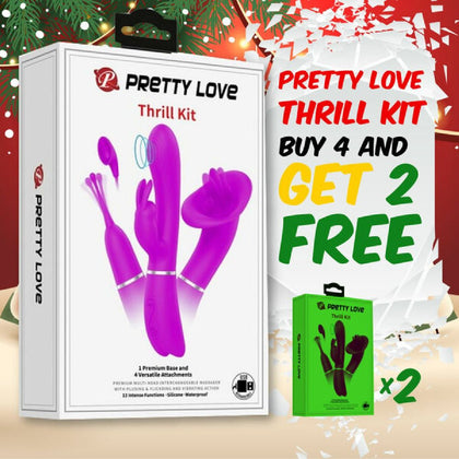 Introducing the Luxe Pleasure Pretty Lovers Thrill Kit Model V-12: Premium Silicone Vibrator & Attachment Set for Women - Fuchsia