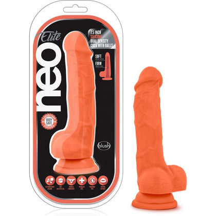 Neo Elite 7.5in Silicone Dual Density Cock with Balls - Model NEDC-75 - Neon Orange - Pleasure Powerhouse for All Genders