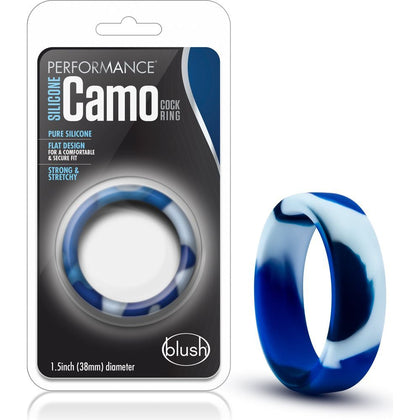 Introducing the Exquisite Pleasure Silicone Camo Cock Ring Blue Camouflage - Model #PCRC-001: The Ultimate Passion-Inducing Accessory for Him!