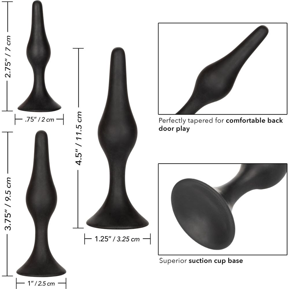 CalExtics Silicone Anal Starter Kit - Beginners Butt Plug Set (Model: ASK-001) for Sensual Anal Stimulation - Unisex - Explore Pleasure and Discover Excitement - Sleek Black