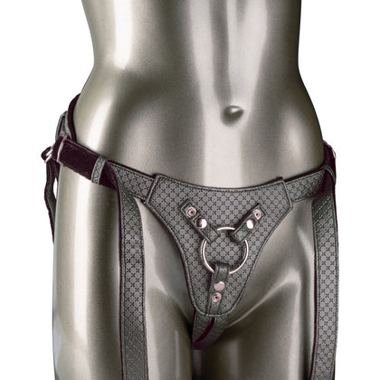 Introducing the Luxurious Her Royal Harness™ Regal Queen Crotchless Dildo Harness - Pewter