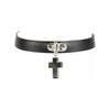 CHO022 Faux Leather Choker with Cross Shaped Pendant - Vegan Friendly, Adjustable Stud Closure - Black - Adult Naughty Store