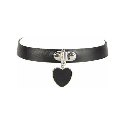 CHO023 Heart-Shaped Faux Leather Choker with Double Capped Rivets - Adjustable Stud Closure - Vegan Friendly - Tagged