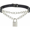 Choker Co. CHO024 Faux Leather and Chain Lockable Choker - Unisex BDSM Neck Restraint for Sensual Play - Black