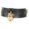 Introducing the Luxe Pleasure Collection: Vegan Leather Heart Lock Collar - Model COL069 - Adjustable, Gold/Silver, for All Genders and Sensual Delights
