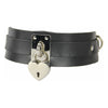 Introducing the Luxe Pleasure Collection: Vegan Leather Heart Lock Collar - Model COL069 - Adjustable, Gold/Silver, for All Genders and Sensual Delights