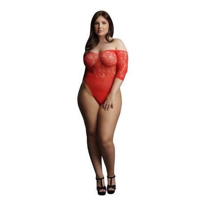 Introducing the Ravishing Rhinestone Off Shoulder Body OS - Red: A Sensational Lace High Cut Bodysuit for Unforgettable Pleasure