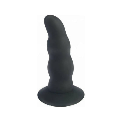 Love in Leather DIL053 Short Rippled Silicone Dong with Tapered Tip - Unisex Anal Pleasure Toy in Black