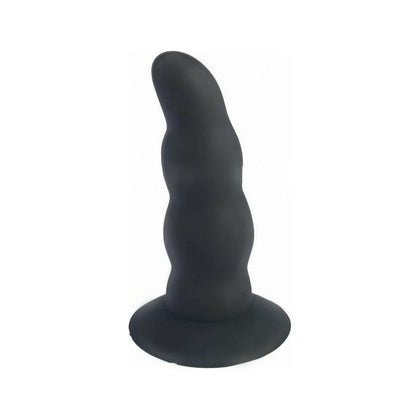 Love in Leather DIL053 Short Rippled Silicone Dong with Tapered Tip - Unisex Anal Pleasure Toy in Black - Adult Naughty Store