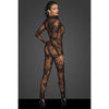 Elegant Intimates LT-437 Long Tulle Overall with 3-Way Zipper - Seductive Embroidered Sheer Bodysuit for Women - Black
