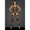 Introducing the Enchanté Sensual Delights Tulle Bodysuit with Exquisite Patterned Flock Embroidery - Model SDB-2021/1 - For Her Pleasure - Seductive Black
