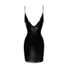 Introducing the Ravishing Obsidian Lust Power Wetlook Mini Dress with Lace-Up Back - The Ultimate Seductive Lingerie for Women in Midnight Black