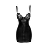 Introducing the Exquisite Pleasures Lustful Desires Power Wetlook Mini Dress with Lace Chest - Model WD-2021 - Women's Seductive Lingerie for Sensual Play - Black