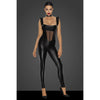 Seductive Pleasure Emporium Power Wetlook Overall with Tulle Panel - Model X1 - Unisex - Intimate Play - Black