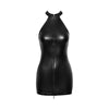 Sensual Pleasure Seductive Serpent Wetlook Mini Dress with Front Zipper - Model SS-001 - Women's Exotic Lingerie - Midnight Black
