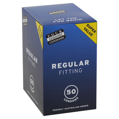Four Seasons Regular Fitting 54mm Condoms - Sensitivity-Enhancing and Durable Protection for All Genders - Transparent, Lubricated, and Reservoir-Tipped