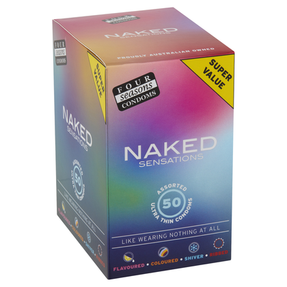 Four Seasons Naked Sensations Ultra Thin Condoms 50pk - Pleasure Enhancing, Transparent, Lubricated, Non-Spermicidal Contraceptive for Ultra Sensitivity and Intense Pleasure - Model NS-UT50, for Men and Women - Enhances Intimacy and Heightens Sensations