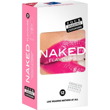 Four Seasons Naked Flavours 12's Latex Condoms - Ultra-Thin Sensation for Enhanced Pleasure - Pack of 12 - Unisex - Deliciously Tasty Flavors - Chocolate, Strawberry, Banana, and Blueberry