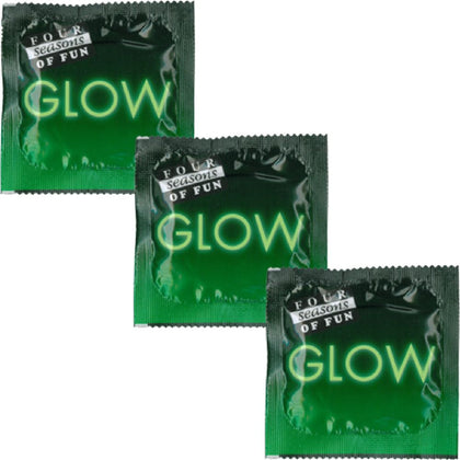 Four Seasons Glow N' Dark 144's Light-Up Condoms - Model: Glow N' Dark - Gender-Neutral - Enhance Sensory Pleasure - Cyan Glow