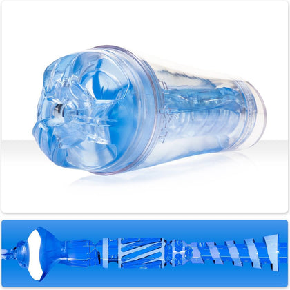 Elevate your intimate experiences with the Flight Commander Turbo Masturbator for Men - Model 810476019778 - Clear Blue Ice - Intense Dual Entry Stimulation