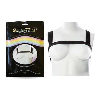 Introducing the Gender Fluid Billie Harness S-L Black: A Stylish and Versatile Body-Hugging Elastic Harness for All Gender Identities, Perfect for Layering or Worn Solo