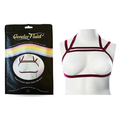 Gender Fluid Sugar Coated Harness L-XXL Raspberry: The Sensual Metallic Stretch Chest Harness for All Genders, Perfect for Layering or Wearing Solo