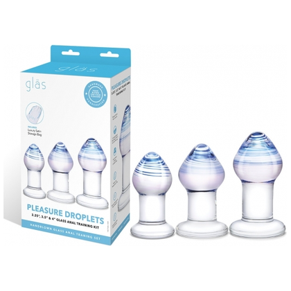 Introducing the Sensual Delights Pleasure Droplets Glass Anal Training Kit - Model PD-300X: Unleash Your Desires with Style and Elegance