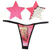 PleasureParadise Sensational Bitchin Neon Pink and Silver Blacklight Sequin Pastie and Panty Set - Model X1: The Ultimate Erotic Delight for Women - Unleash Your Inner Rockstar with Mesmerizi - Adult Naughty Store