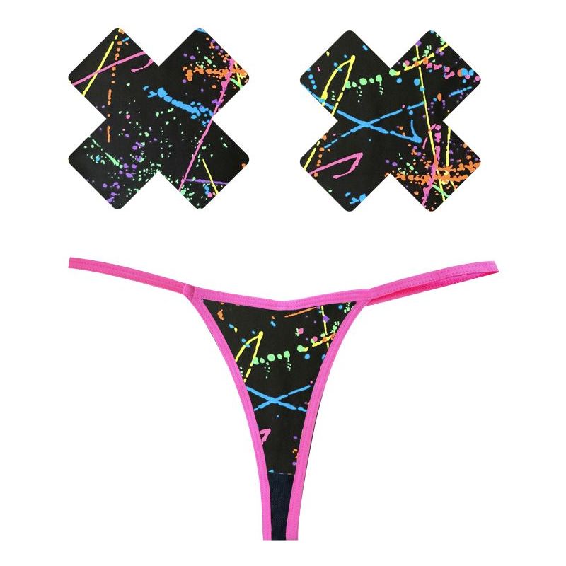 Graffiti Neon G-String & X Pastie Set - The Ultimate Artistic Expression of Sensuality and Style for Women