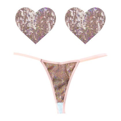 Sensual Pleasures Introduces the Exquisite Bubbly Feels Nude Sequin Pantie & Heart Pastie Set - Model 2021: Unleash Your Desires with Elegance and Style!