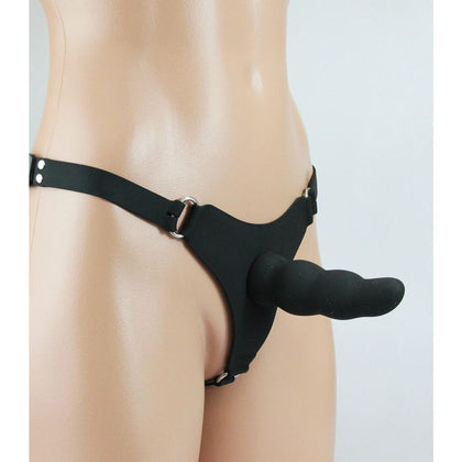 Luxurious HAR053 Silicone Strap-On Harness with Screw-In Dong - G-String Style - For Women - Pleasure in All the Right Places - Black - Adult Naughty Store