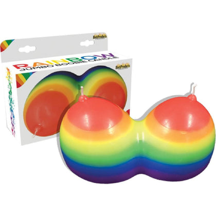 Introducing the Sensual Pleasures Rainbow Jumbow Boobie Candle - Model RJB-001, the Ultimate Erotic Delight for All Genders and Intimate Desires!