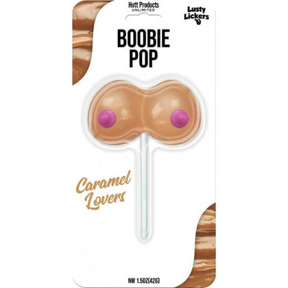 Indulge in the sophisticated Lusty Lickers Boobie Pop: Model Boobie Pop #1 Caramel Flavoured Candy on a Stick - Gender Neutral Oral Pleasure Creamy Beige