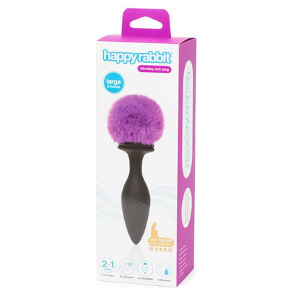 Introducing the Exquisite Happy Rabbit HR-100 Rechargeable Vibrating Butt Plug Large in Black/Purple: The Ultimate Pleasure Delight! - Adult Naughty Store