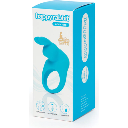 Luxury Silicone Happy Rabbit Rechargeable Vibrating Cock Ring - Model HR-12 - For Couples - Clitoral Stimulation - Blue - Adult Naughty Store