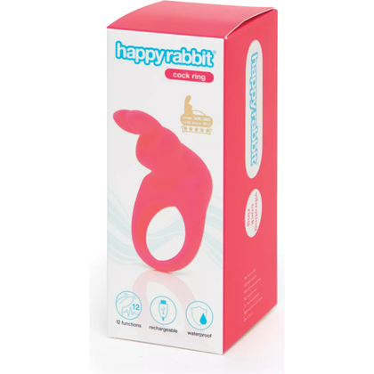 Happy Rabbit Rechargeable Vibrating Cock Ring - Model HR-12 - Couples Sex Toy for Intense Clitoral Stimulation - Pink - Adult Naughty Store