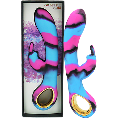 Introducing the PleasureMaxx™ Colourful Camo Dini Vibrator Blue (Heating) - The Ultimate Dual Stimulator for Intense Pleasure! - Adult Naughty Store