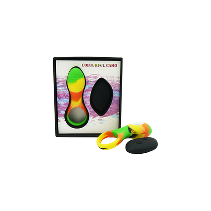 Introducing the Sensual Pleasures Colourful Camo Bravo Remote Control Cock Ring Yellow - The Ultimate Pleasure Enhancer for Couples! - Adult Naughty Store