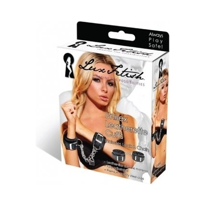 Lux Fetish Unisex Leatherette Cuffs - Heavy-Duty BDSM Restraints for Kinky Play - Model LFC-5000 - Suitable for All Genders - Enhance Sensual Pleasure - Sleek Black Color - Adult Naughty Store