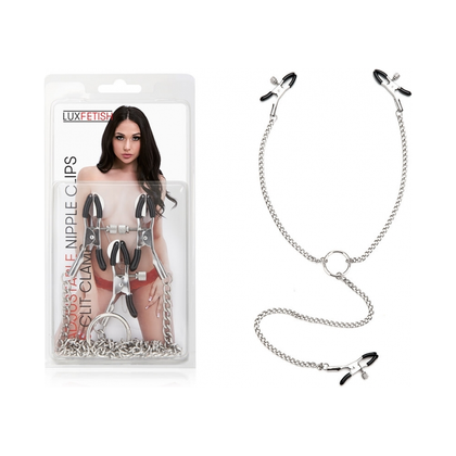 Lux Fetish Adjustable Nipple Clamps & Clit Clamp - Versatile BDSM Body Jewelry Set for Intense Stimulation - Model X1 - Unisex - Dual Pleasure - Seductive Black - Adult Naughty Store