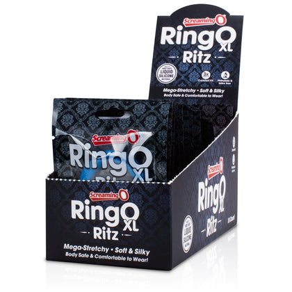 Ring O Ritz XL Liquid Silicone Cock Ring Set for Men, Model: Mega-Stretch 18ct, Black/Blue/Red