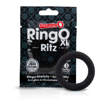 Introducing Luxe Pleasure Ring O Ritz XL Black Liquid Silicone Cock Ring for Men, Model 817483013591 - Enhance Your Sensual Experience!