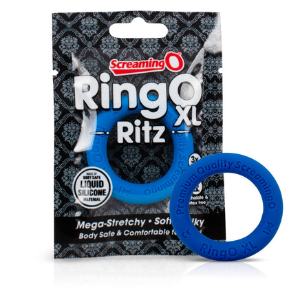 Pleasure Seeker's Delight: Ring O Ritz XL Blue Silicone Cock Ring (Model: 817483013607) for Men - Enhancing Sensations for Intimate Comfort