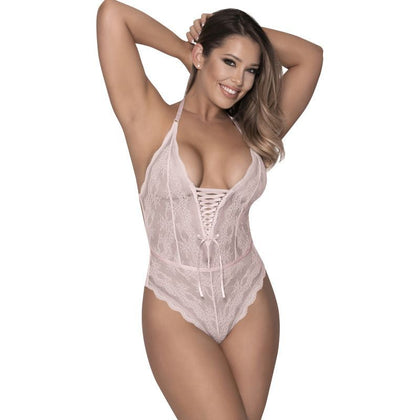 Exposed by Magic Silk Mesh and Lace Teddy Blush - Sensual Strappy Back Lingerie for Women